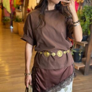 Blusa Cafe con Encaje