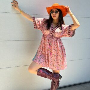Vestido Boho Corto Rosa