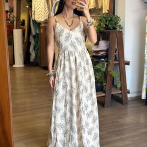 Vestido Print Hojas Beige