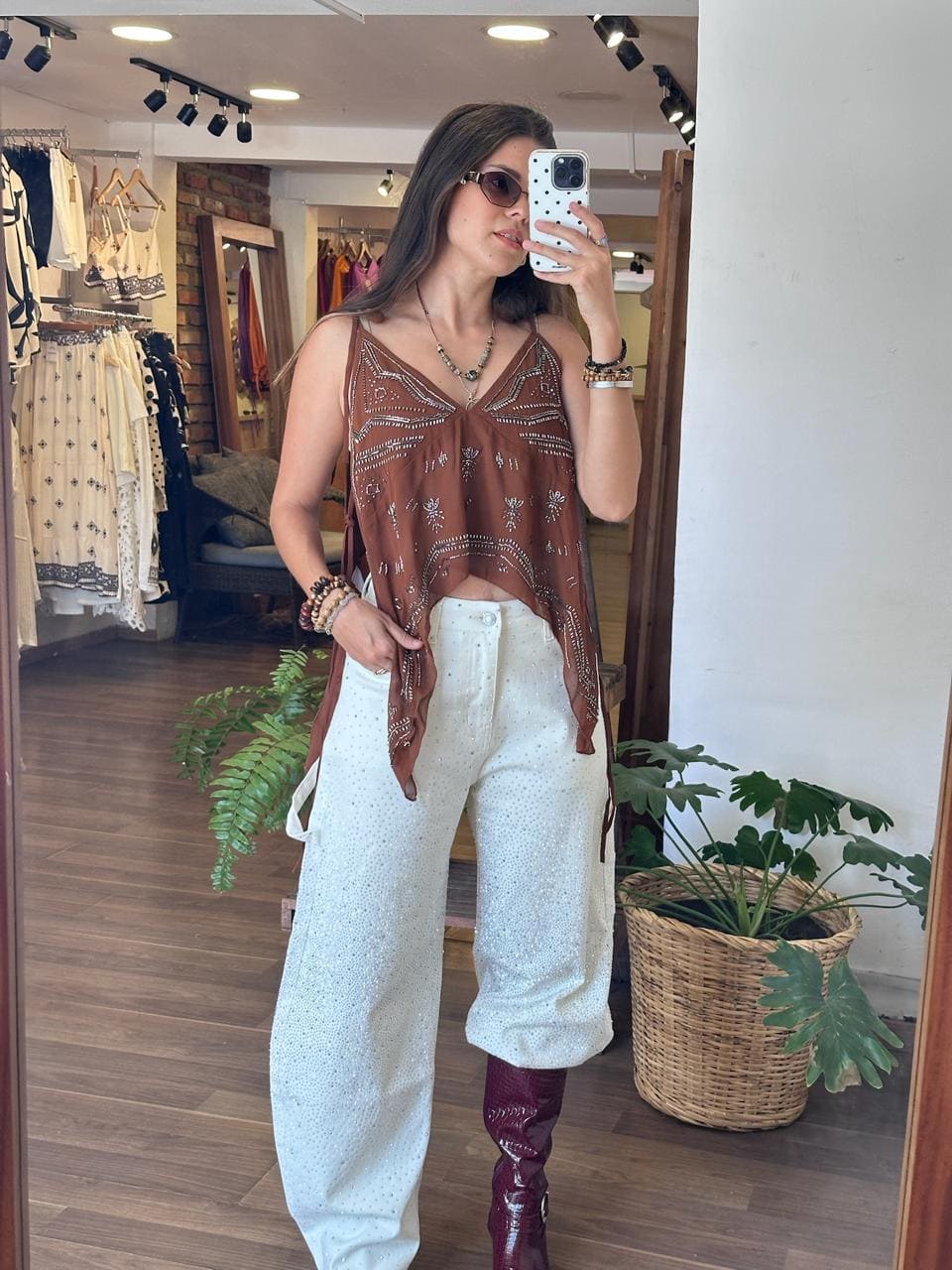 Pantalon de Mezclilla Blanco Brillos