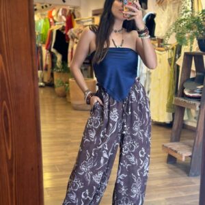 Pantalon Flores Cafe Oscuro