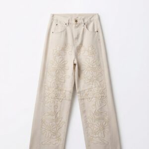 Pantalon Beige Flores Bordado