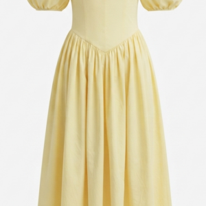 Vestido Amarillo Pastel Manga Globo