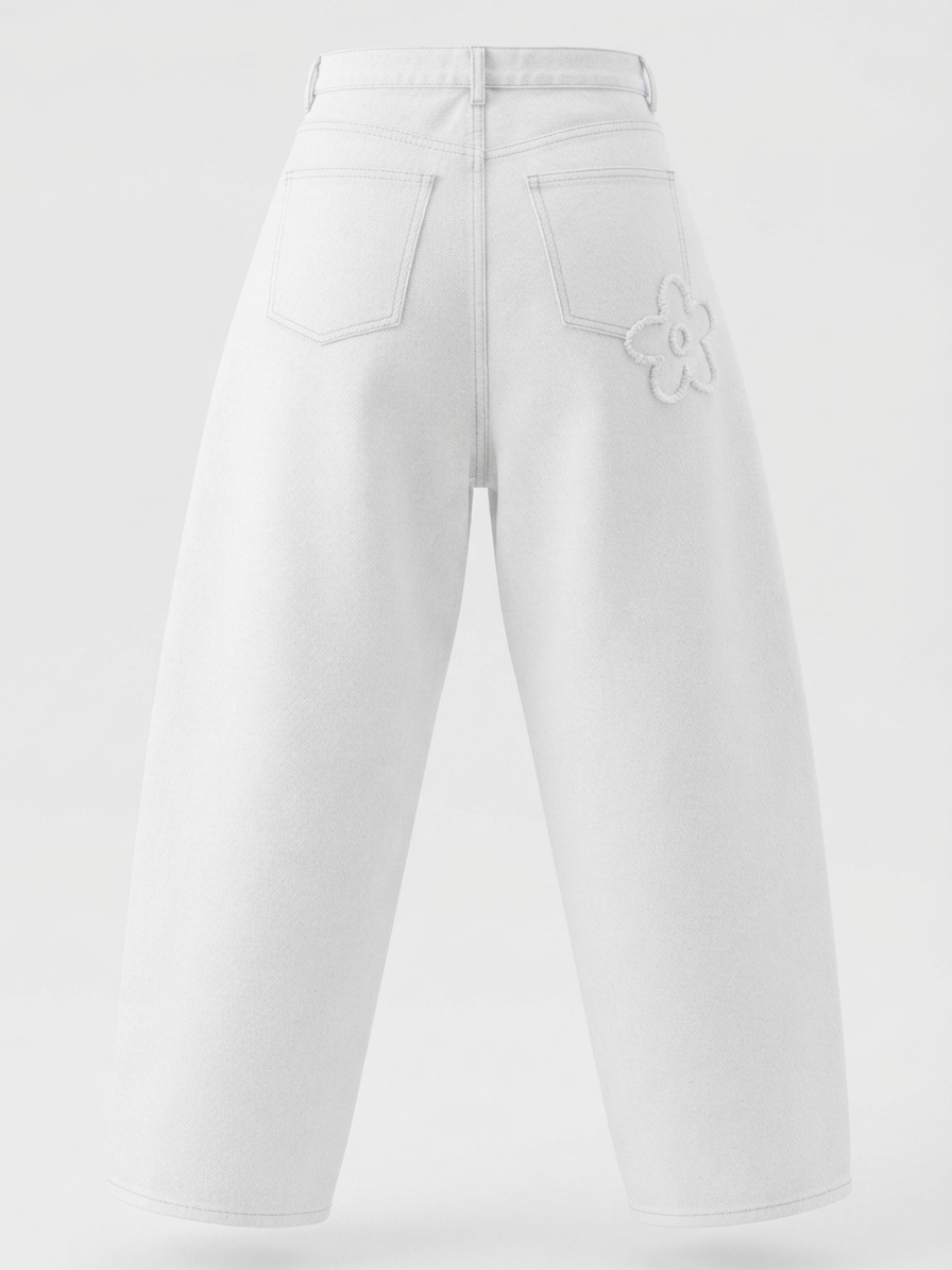 Pantalon Barrel Blanco Flores Bordadas - Imagen 2