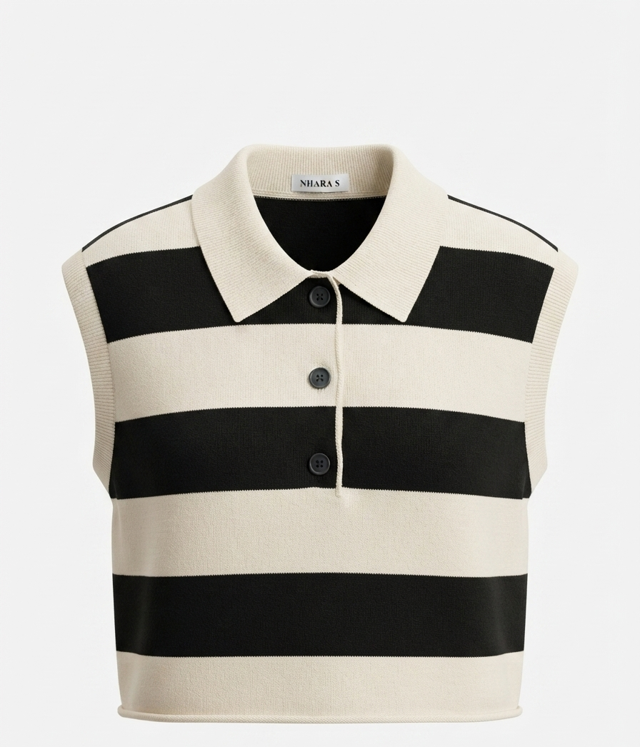 Blusa Blanca Rayas Negras Cuello