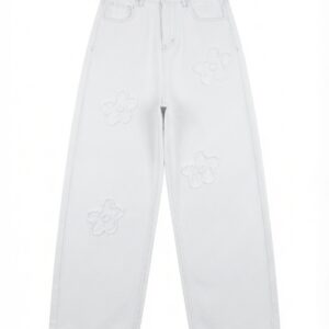 Pantalon Barrel Blanco Flores Bordadas