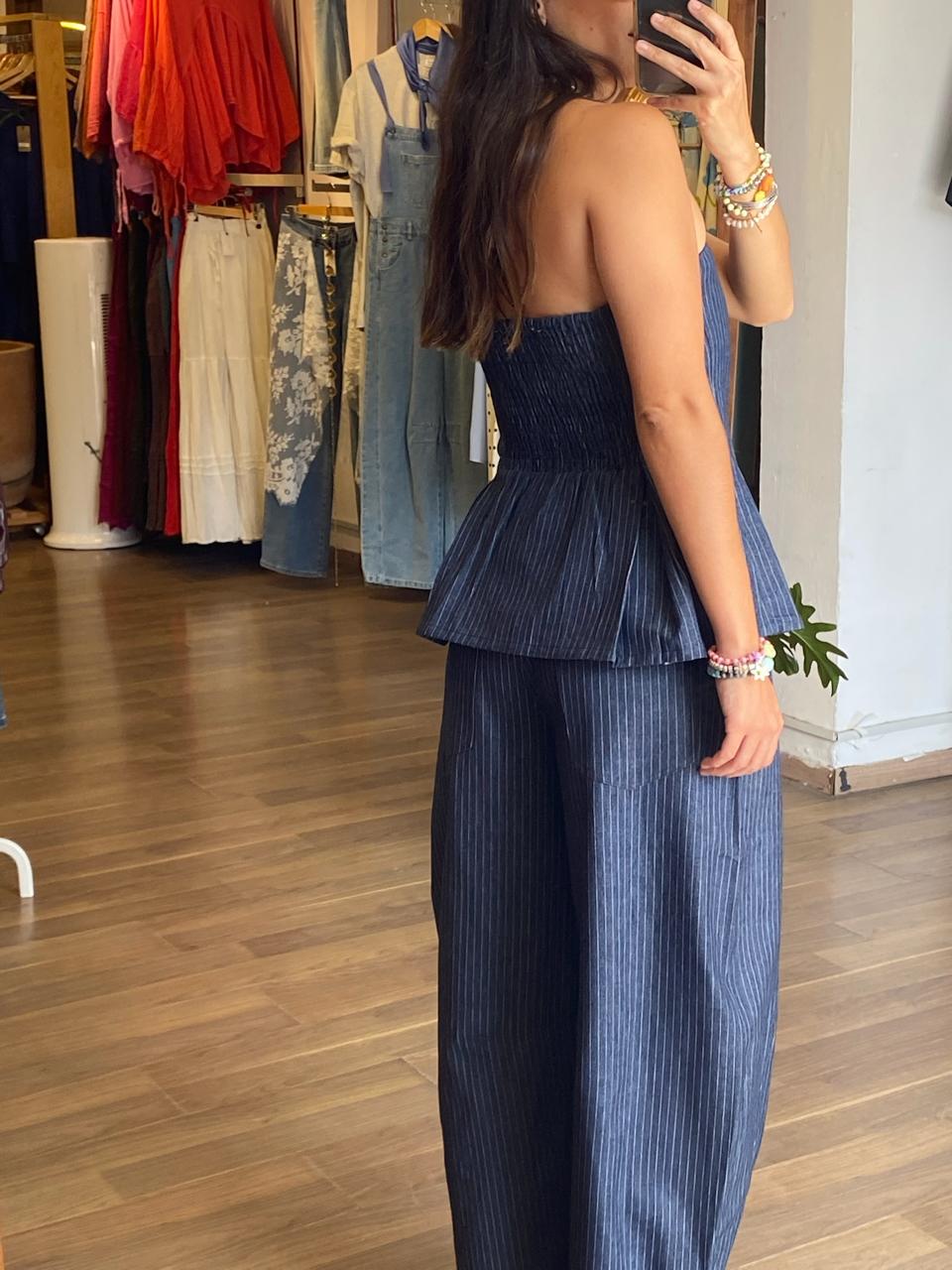Pantalon Rayas Barrel Mezclilla - Imagen 4