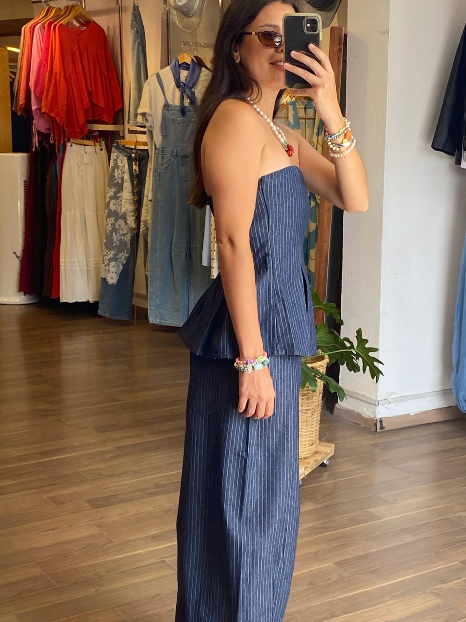 Pantalon Rayas Barrel Mezclilla - Imagen 3