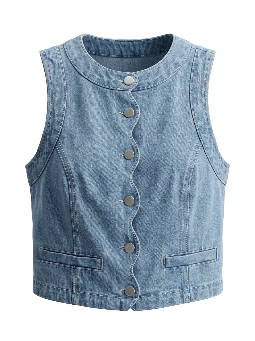 Blusa Mezclilla Manga Corta Olanes